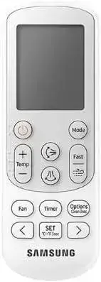 Imagem frontal do controle remoto com fundo neutro.
