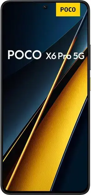 Imagem frontal do smartphone com fundo em gradiente que transita entre azul escuro e amarelo.